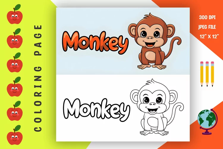 Monkey Coloring Page - Printable Animal Coloring Book