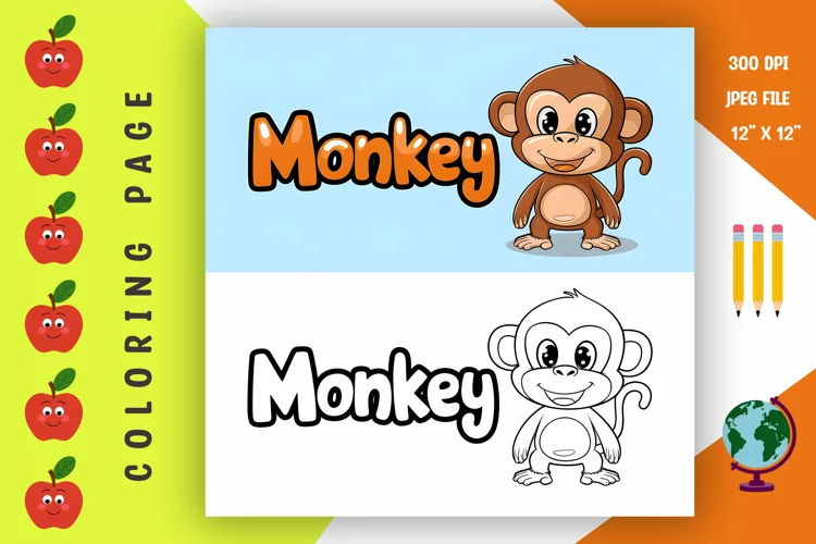 Monkey Coloring Page - Printable Animal Coloring Book