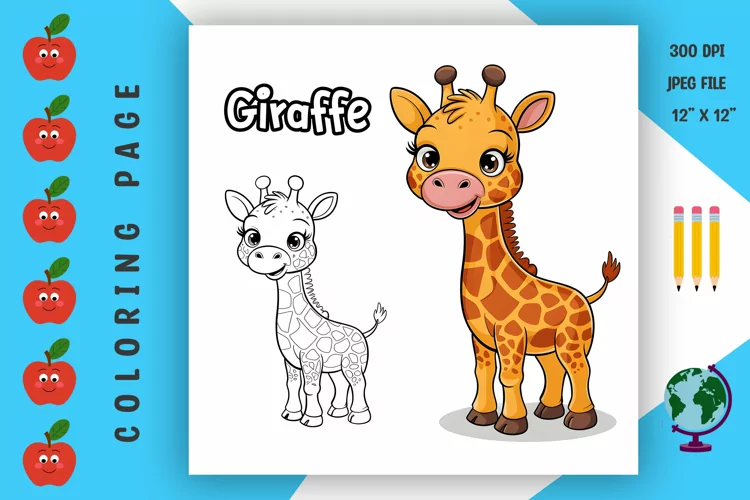 Giraffe Coloring Page - Printable Animal Coloring Book