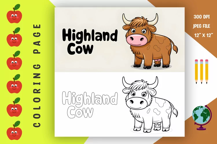 Highland cow Coloring Page - Printable Animal Coloring Book