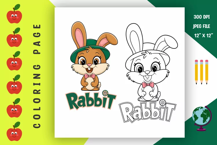 Rabbit Coloring Page - Printable Animal Coloring Book