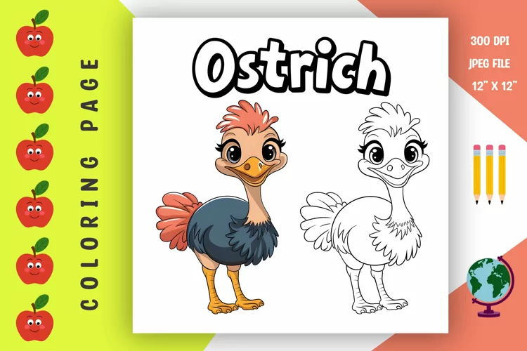 Ostrich Coloring Page - Printable Animal Coloring Book