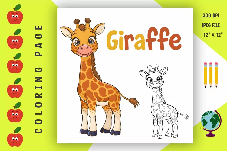 Giraffe Coloring Page - Printable Animal Coloring Book
