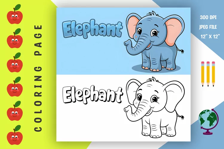 Elephant Coloring Page - Printable Animal Coloring Book