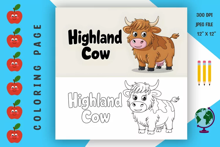 Highland cow Coloring Page - Printable Animal Coloring Book