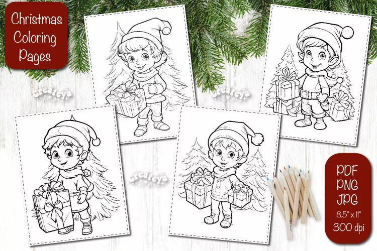 Christmas coloring pages Elf coloring Kids printable sheet