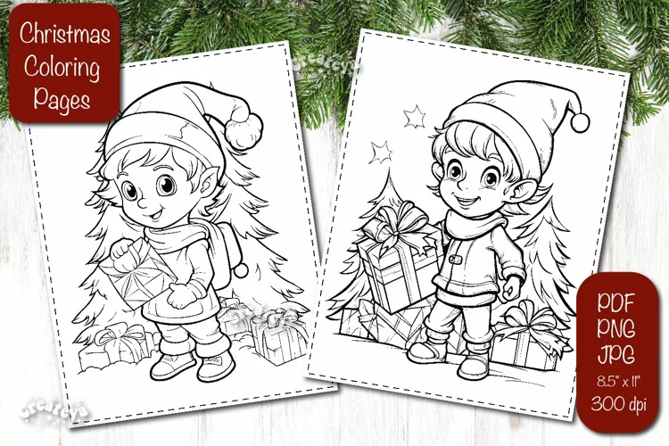 Christmas coloring pages Elf coloring Kids printable sheet