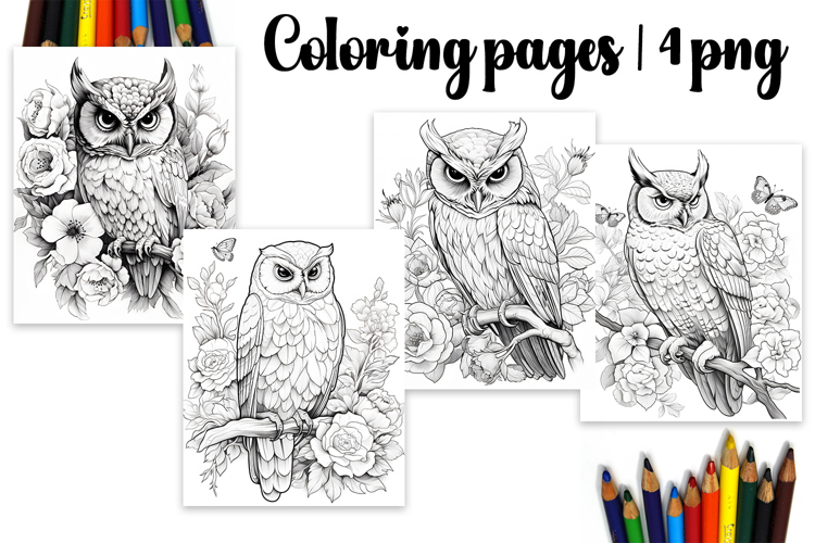 Cute animals Design |owl flowers Coloring pages