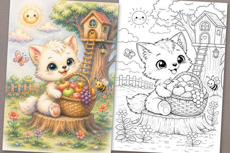 Cute Cartoon Fox Coloring Page and Coloring Book for Kids