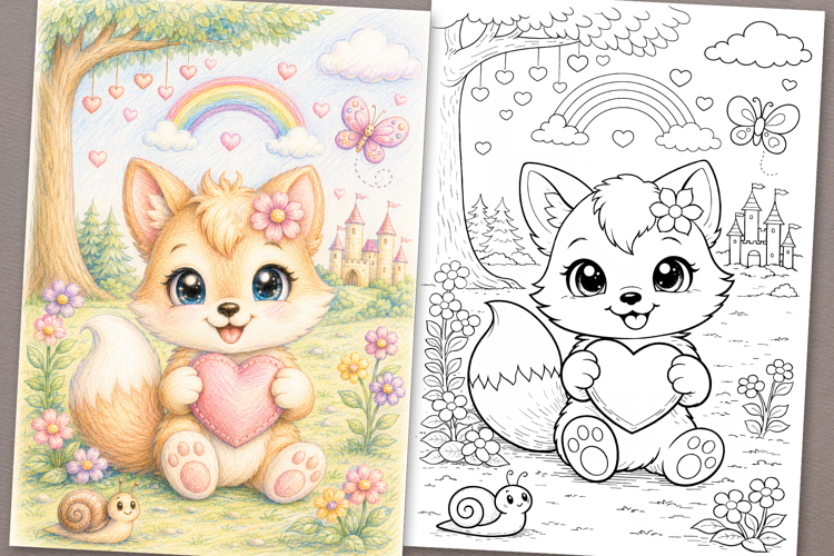 Cute Cartoon Fox Coloring Page and Coloring Book for Kids