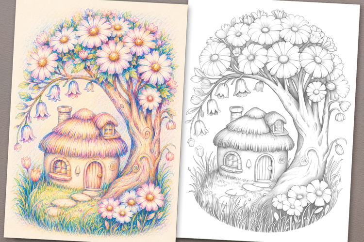 Cute Fairy House Coloring Page and Coloring Book for Kids
