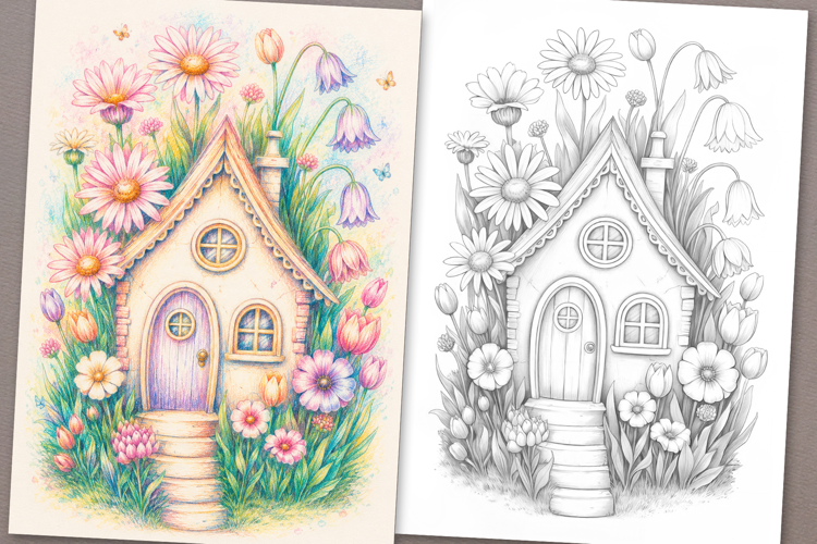 Cute Gnome House Coloring Page and Coloring Book for Adults