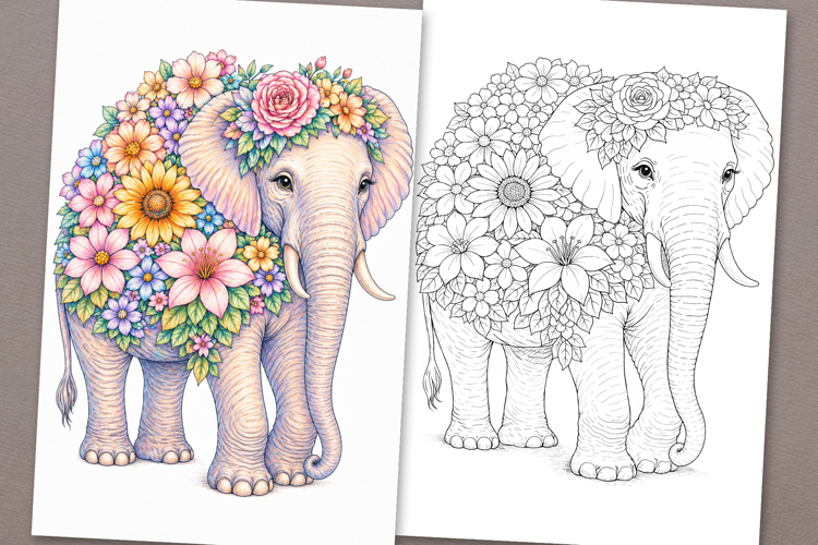 Elephant coloring page for adults. Adult coloring book