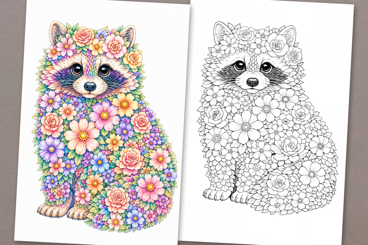 Raccoon coloring page for adults. Adult coloring book