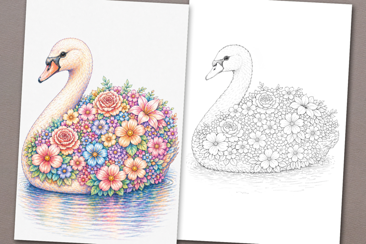 Bird coloring page for adults. Adult coloring book swan