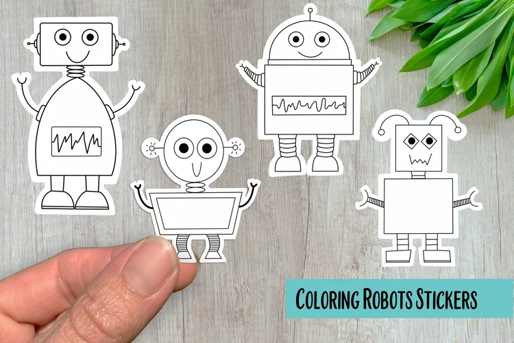 Coloring Robots PNG Sticker Pack