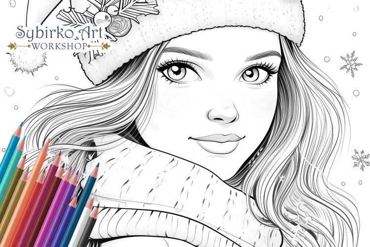 Cute Winter Girl. Christmas Coloring. Adult (3068348)