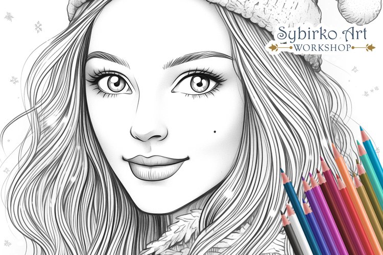 Cute Winter Girl. Christmas Coloring. Adult Coloring Page.