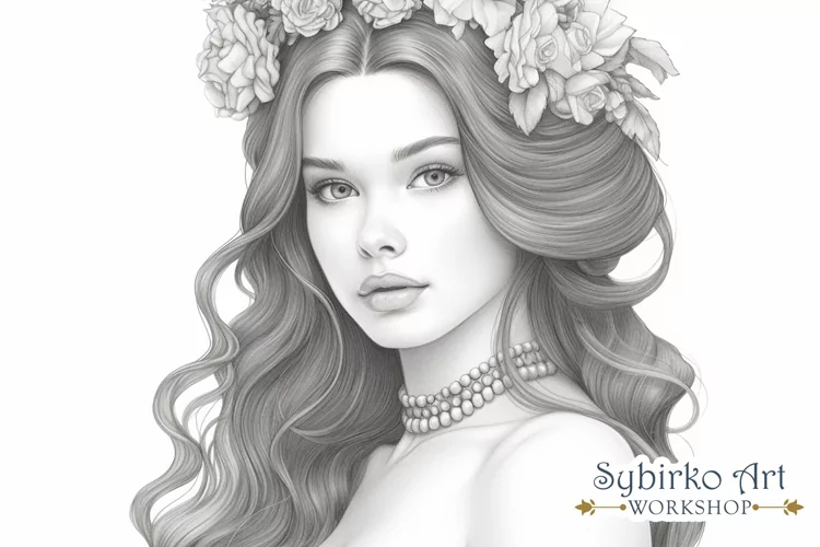 Beautiful Girl coloring page for adults. Adult coloring page