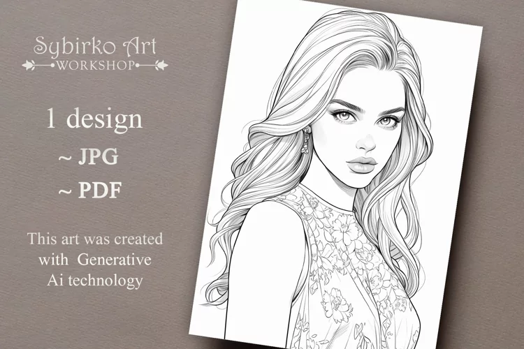 Beauty Fashion Girl coloring page. Adult colouring page.