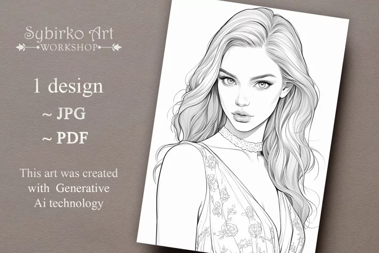 Beauty Fashion Girl coloring page. Adult colouring page.