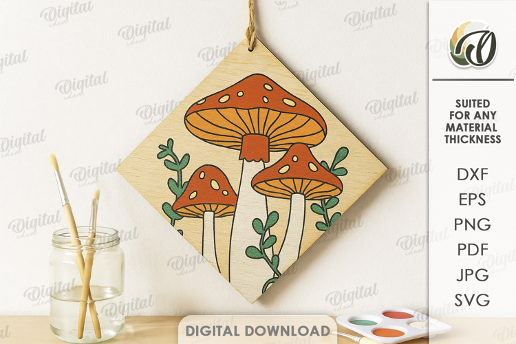Boho Coloring Wall Sign Laser Cut. Mushrooms SVG