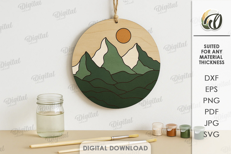 Boho Coloring Wall Sign Laser Cut. Mountains SVG