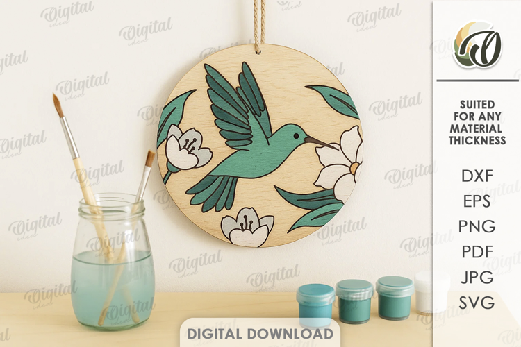 Boho Coloring Wall Sign Laser Cut. Hummingbird SVG