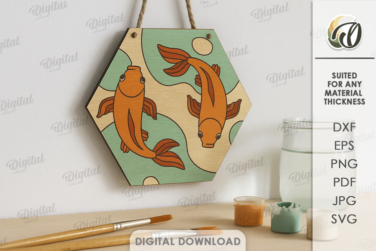 Boho Coloring Wall Sign Laser Cut. Fish SVG