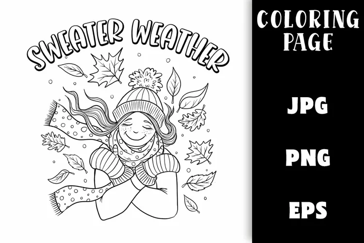 Coloring Page Autumn - Girl Sweater Weather