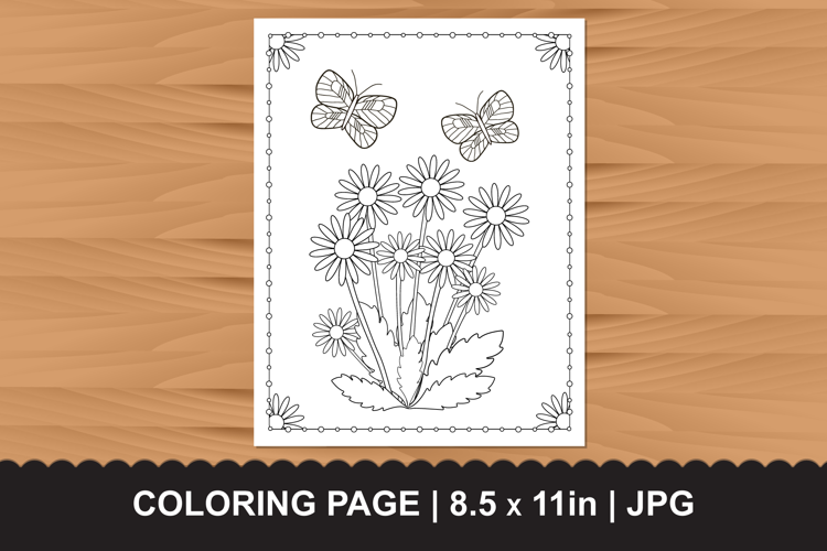 Beautiful Daisy Flower Bouquet Coloring Page with Butterflie