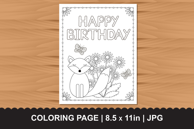 Happy Birthday Fox Coloring Page
