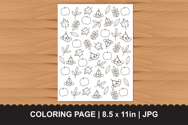 Autumn Leaves Apples Coloring Page JPG