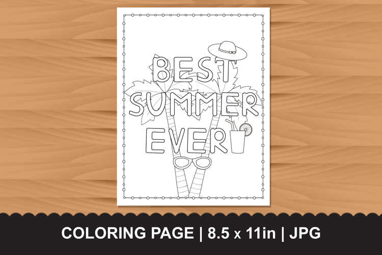 Best Summer Ever Word Coloring Page with Palm Trees