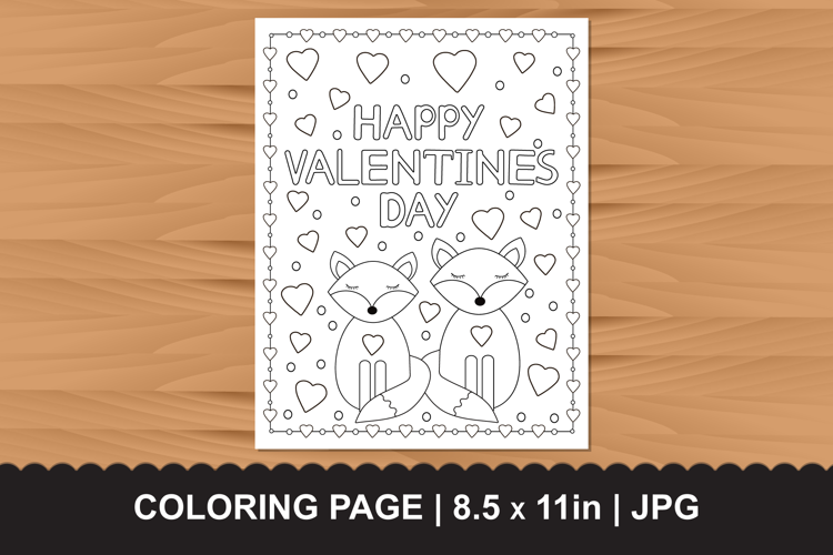 Happy Valentine's Day Fox Coloring Page