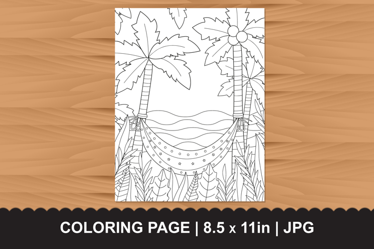 Tropical Beach Hammock Coloring Page - Summer Vacation