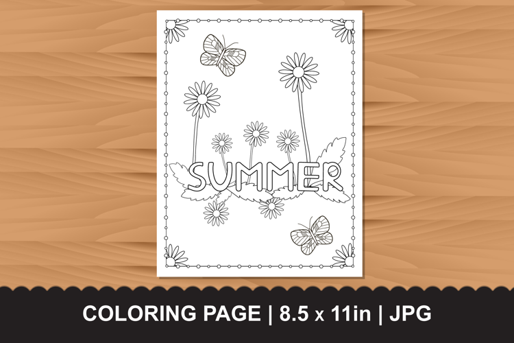 Summer Word Coloring Page with Flowers