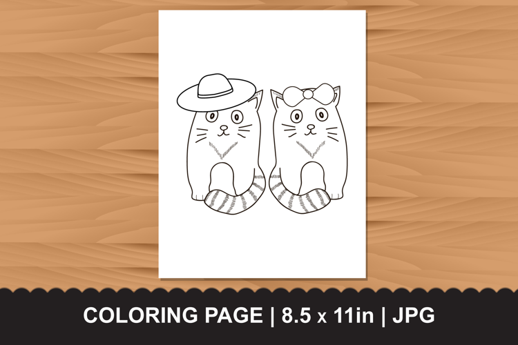 Cute Cat Couple Coloring Page