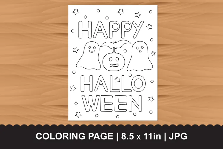 Happy Halloween Ghosts Pumpkin Coloring Page JPG