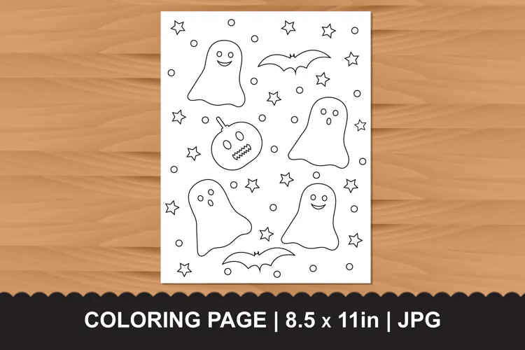 Cute Halloween Ghosts Bats Coloring Page JPG