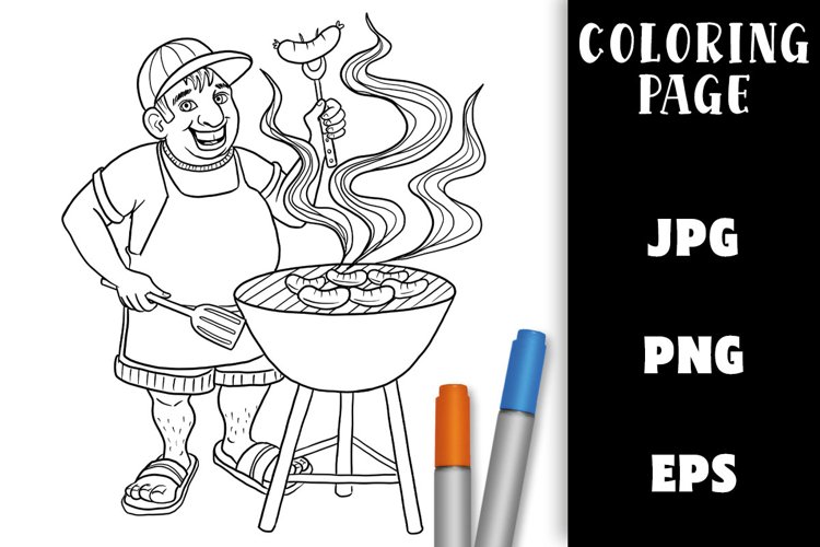 Coloring Page - Man at the BBQ Grill example image 1