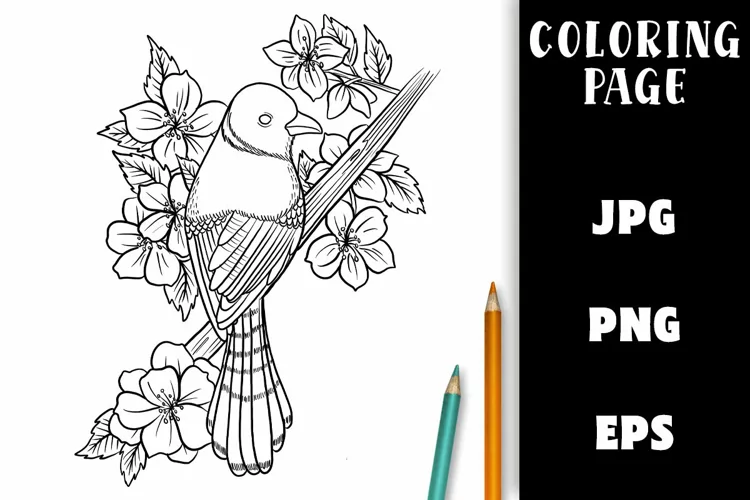 Coloring Page - Bird with Flowers