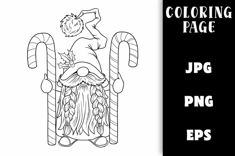 Christmas Coloring - Christmas Gnome with Candy Canes