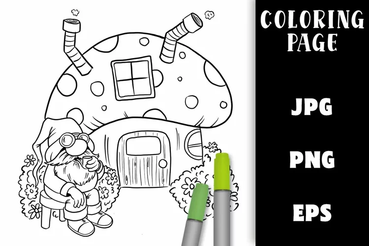 Gnome Coloring Page - Mushroom House