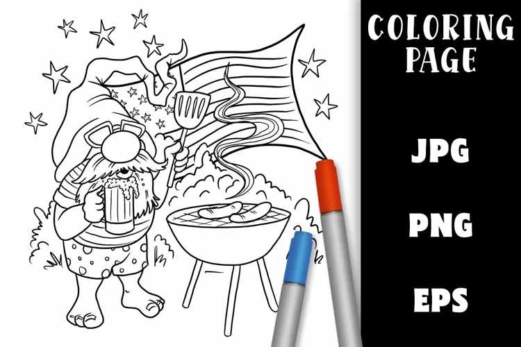 Gnome Coloring Page - July 4 Independence Day