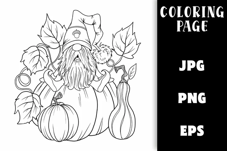 Autumn Coloring - Harvest Gnome with Pumpkins & Squash