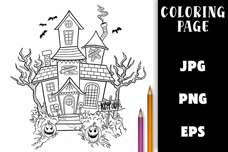 Coloring Page - Haunted House for Halloween
