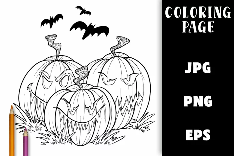 Coloring Page - Scary Pumpkin Trio for Halloween