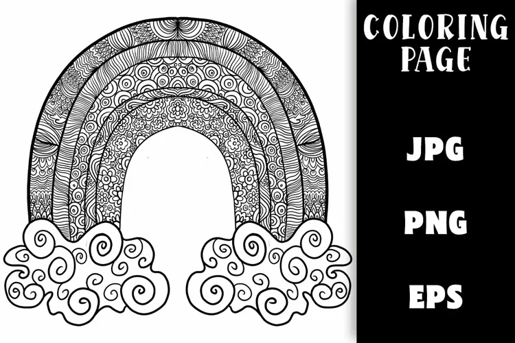 Rainbow Coloring Page with Clouds