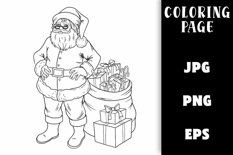 Christmas Coloring - Santa Claus and Santa Sack of Presents